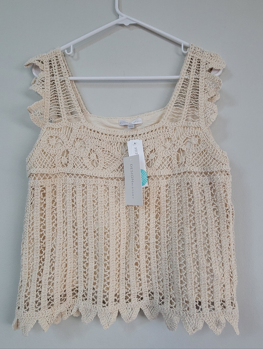 NWT Design History Crochet Tank Top Women's Size M Bohemian Hippie Festival